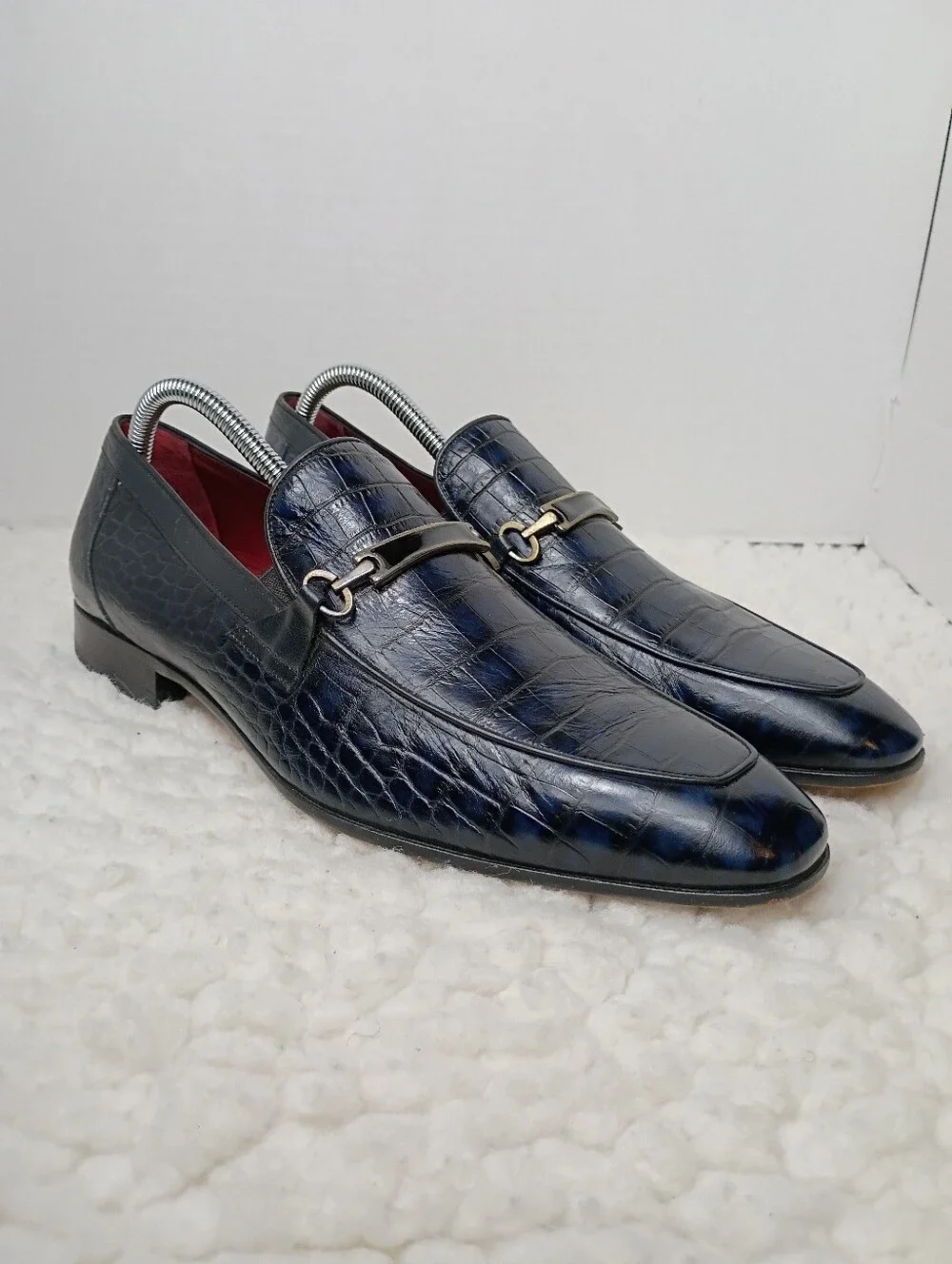 Vintage Dino Bigioni 6911 Genuine Navy Crocodile Leather Horsebit Loafers EU 42.
